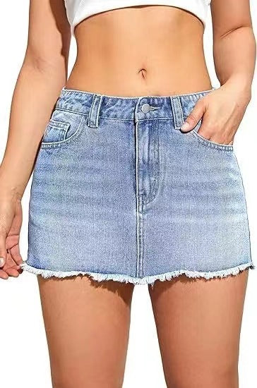 Summer Fashion Versatile Low-Waist A-Line Mini Denim Skirt for Women