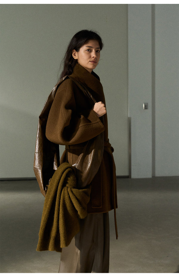 Textured All-Wool Camel Hair Fashionable Commuter Women's Coat