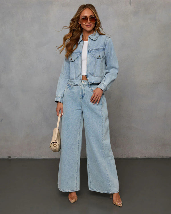 Spring Fashion Simple Casual Loose Denim Jacket Set for Women
