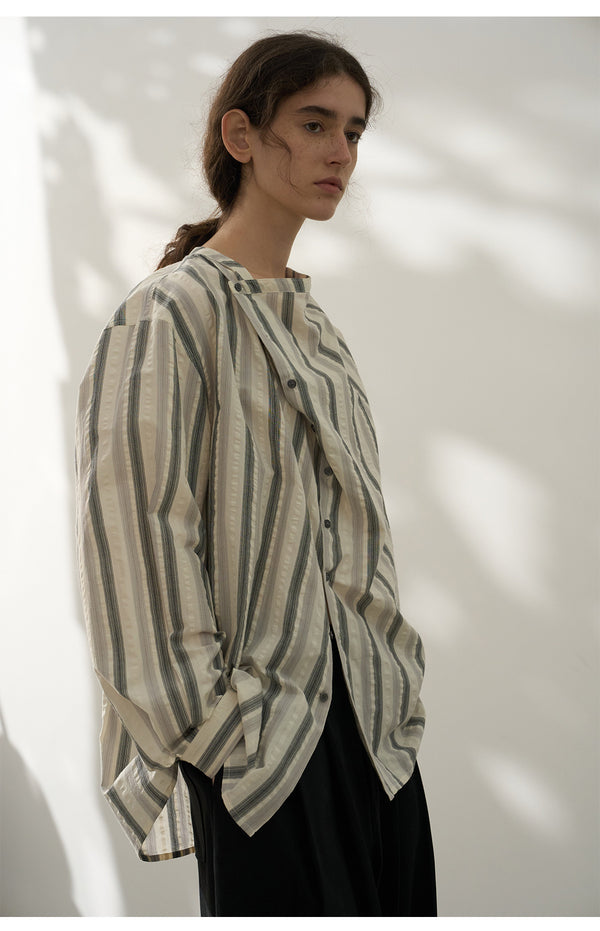 A Casual And Everyday  Striped Striped Collar Contrasting Color Texture Top