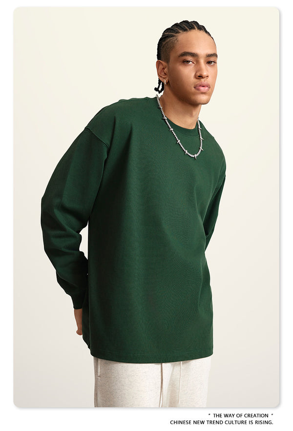 Autumn Solid-color Pure Cotton Loose Commuter Casual Men's T-shirt